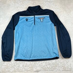 Macron Light Blue and Navy Men's Quarter-Zip Sweatshirt S.S.Lazio Italian Soccer